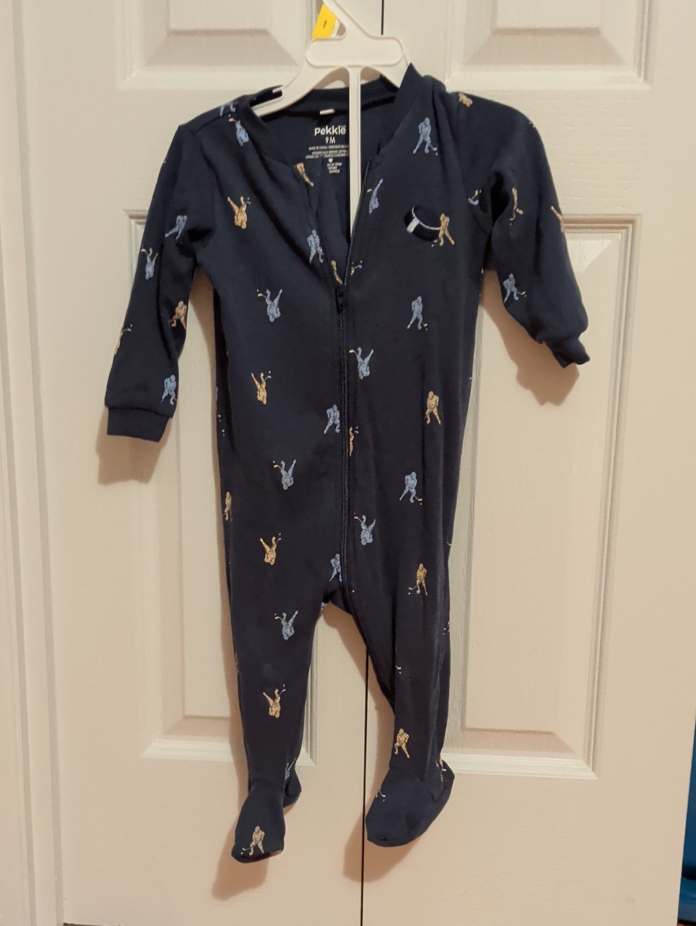 Pekkle Navy Baby One-Piece Zipper Footed Hockey Pajamas